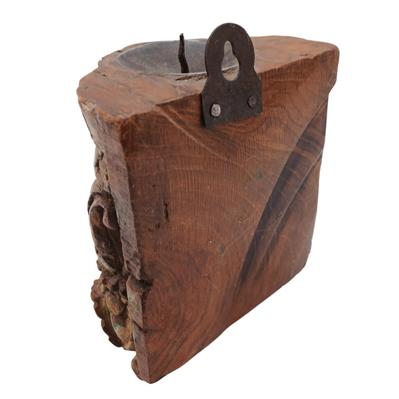 Vintage Wooden Wall Hanging Carved Pillar Candle Holder Handcrafted Decor - Picture 3 of 9